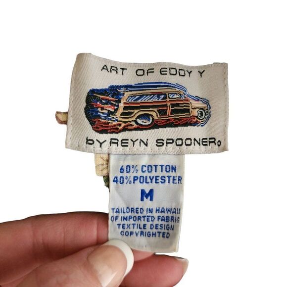 Vintage 90s Reyn Spooner Eddy Hawaiian Aloha Shirt Mens Size M Blue Pineapple - Picture 3 of 4